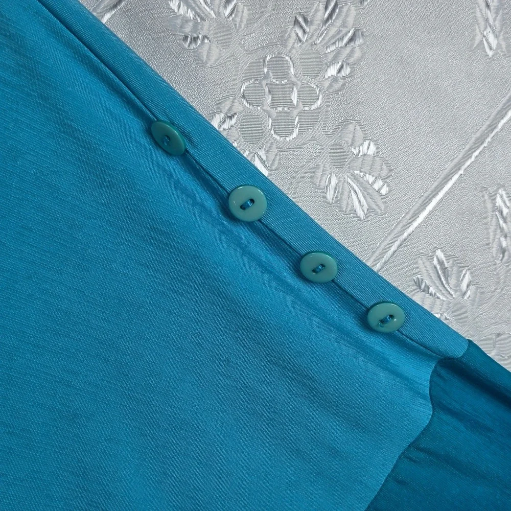 Clara Sun Woo Button Sleeve Ombre Top Tunic Blouse‎ Teal Blue Woman Small Artsy